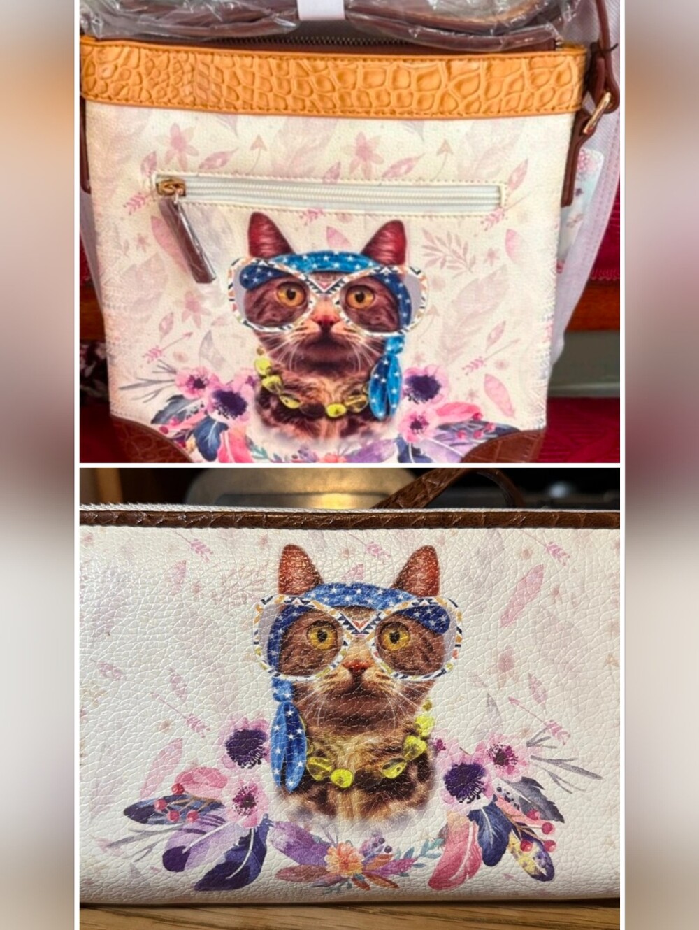 Brentano Cat with Glasses Crossbody Bag & Wallet NWT